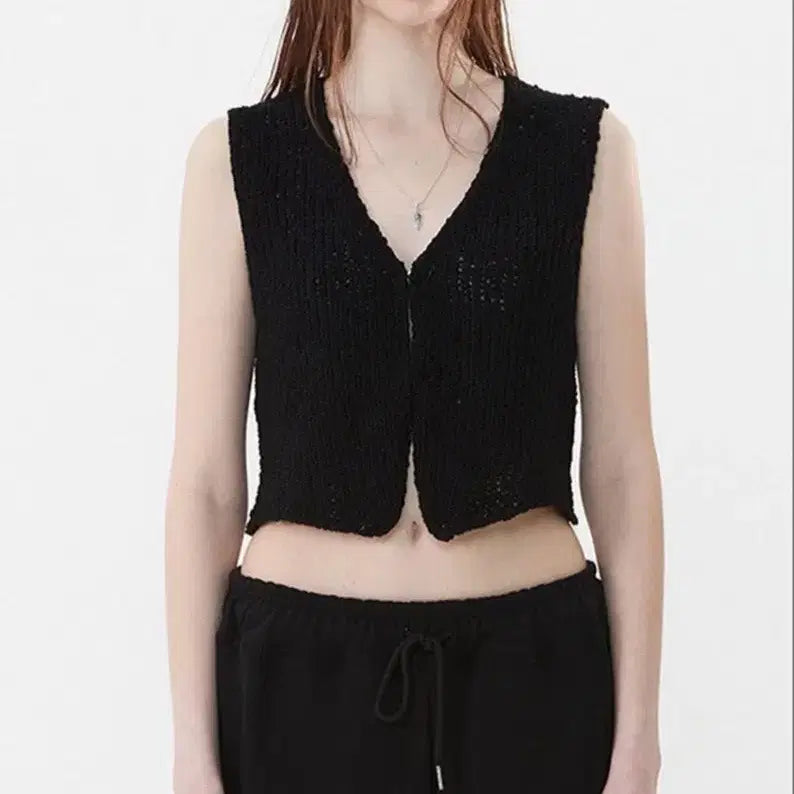 [BUNJANG] TheOpen Product V-Neck Knit Sleeveless Black / 오픈와이와이 더오픈프로덕트 브이넥 니트 나시 블랙