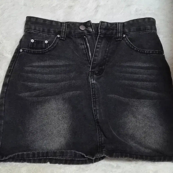 [BUNJANG] High-Waisted Vintage Wash Denim Mini Skirt / 하이웨스트 빈티지 워싱 데님 미니스커트