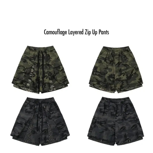 [BUNJANG] azo by azo Camouflage Layered Zip-Up Pants (Grey) / 아조바이아조 카모플라쥬 레이어드 집업 팬츠