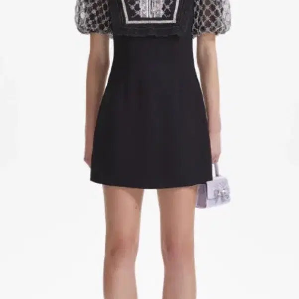 [BUNJANG] Self-Portrait Embellished Puff Sleeve Mini Dress / 셀프포트레이트 블랙 엠벨리쉬드 퍼프 슬리브 미니 드레스