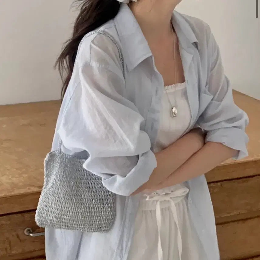 [BUNJANG] Miel Kisha Shirt Sky Blue / 미엘 키샤셔츠 소라 새상품