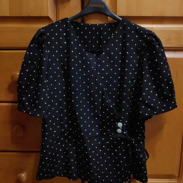[BUNJANG] Polka Dot Short Sleeve Blouse / 도트 패턴 블라우스 여름 반팔