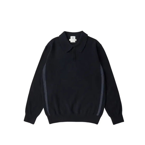 [BUNJANG] Polotearu x World Is Mine Movement Side Line Polo Knit Dark Navy / 3) 폴리테루 월스와일무브먼트 사이드 라인 폴로니트 다크네이비