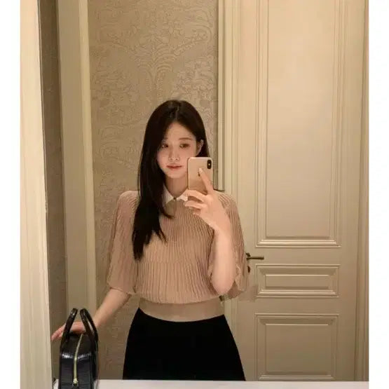 [BUNJANG] Roman Knit Cape Short Sleeve Blouse / 원가6.2) 니트 케이프 반팔 블라우스