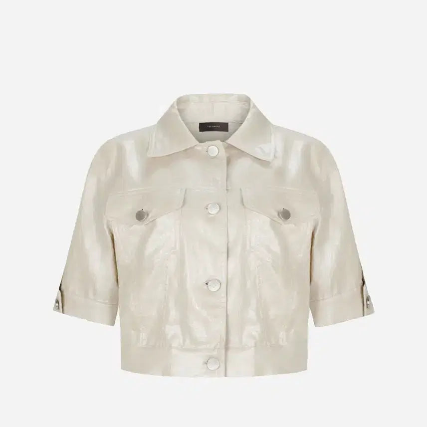 [BUNJANG] The Lauren Pearl Linen Stitched Crop Jacket (Size S) / 더로랑 Pearl linen Stitched crop jacket (S)