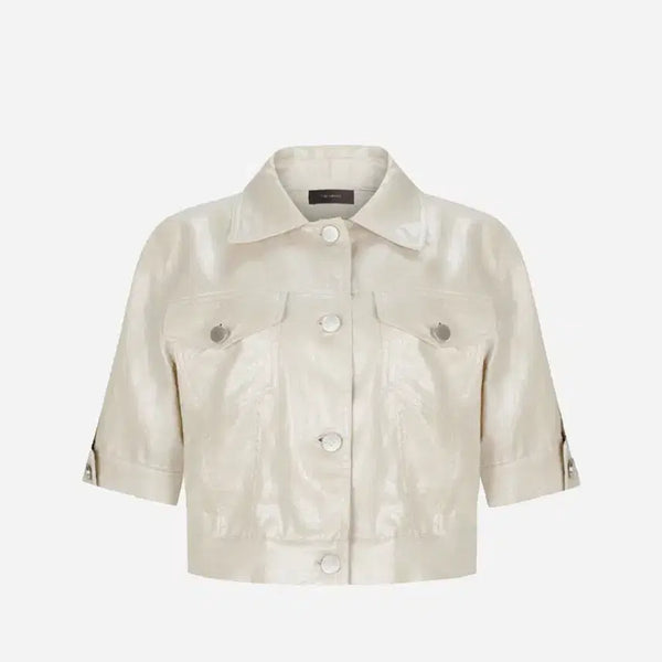 [BUNJANG] The Lauren Pearl Linen Stitched Crop Jacket (Size S) / 더로랑 Pearl linen Stitched crop jacket (S)