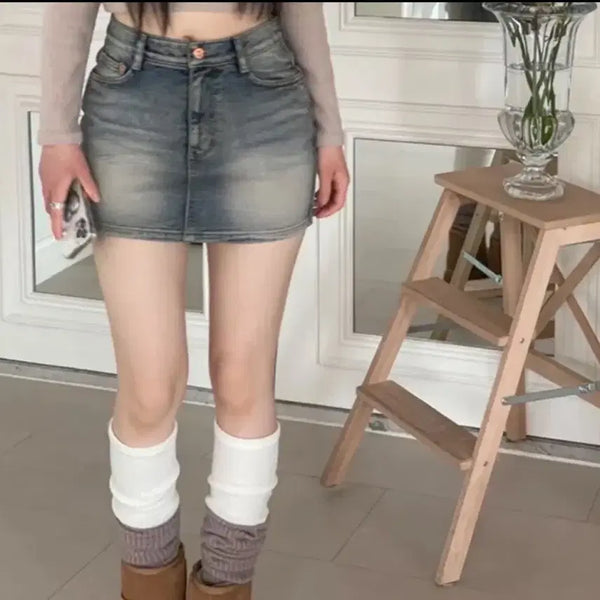 [BUNJANG] Washing Slim Denim Mini Skirt / 미착용) 미닛 워싱 슬림 데님 미니스커트 치마