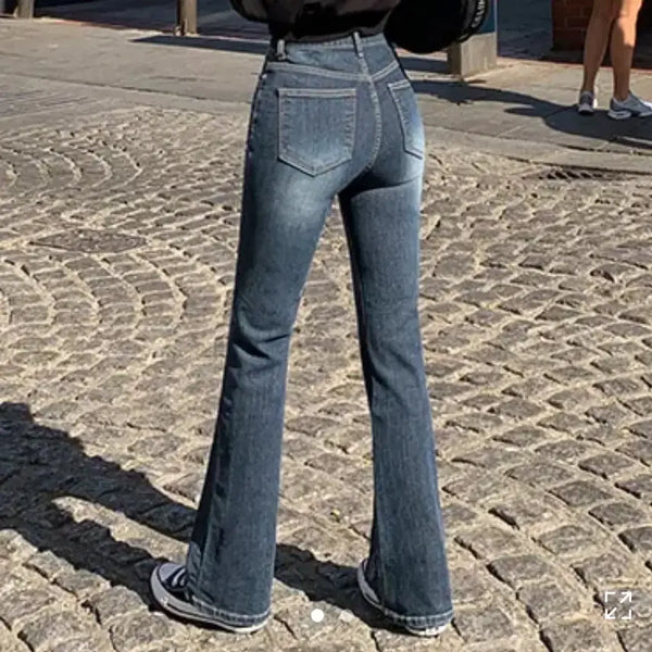 [BUNJANG] Semi Bootcut High-Waist Denim Pants (Dark Blue) / 세미 부츠컷 하이웨스트 진청 팬츠