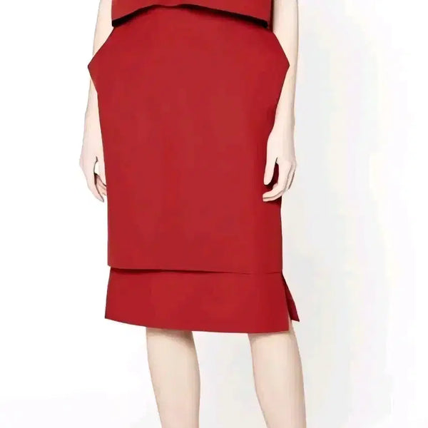 [BUNJANG] Recto Folded Midi Skirt Red / 렉토 폴디드 스커트