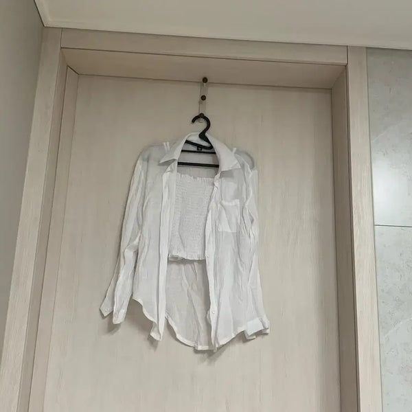 [BUNJANG] White Summer Shirt and Crop Tank Top Set / 화이트 여름 셔츠 + 크롭 나시 셋업