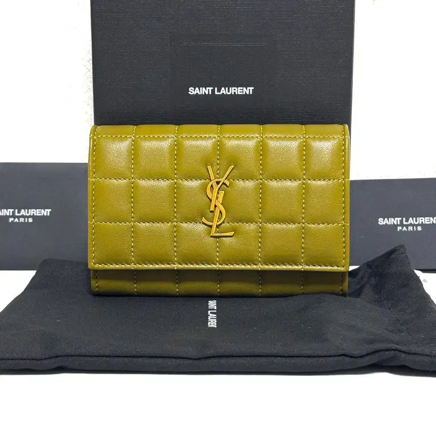[BUNJANG] Saint Laurent Lambskin Quilted YSL Logo Gold-tone Flap Cardholder / 생로랑 램스킨 퀄팅 YSL 로고 금장 플랩 카드지갑