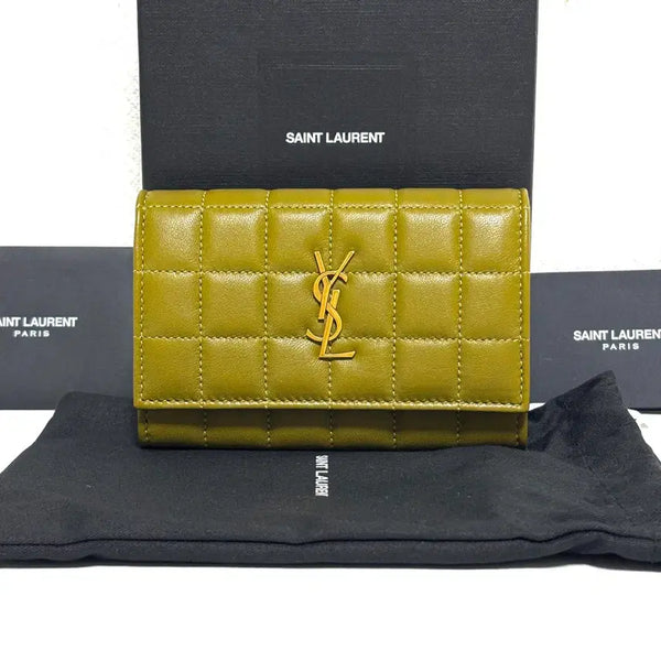 [BUNJANG] Saint Laurent Lambskin Quilted YSL Logo Gold-tone Flap Cardholder / 생로랑 램스킨 퀄팅 YSL 로고 금장 플랩 카드지갑