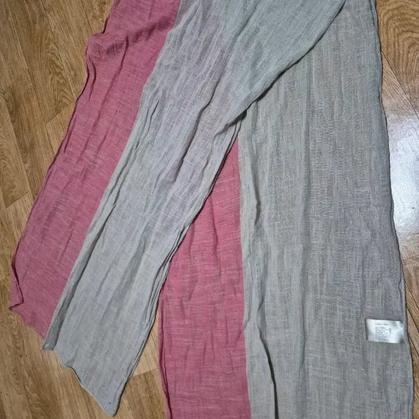 [BUNJANG] Calvin Klein (CK) Pink & Grey Colorblock Linen Scarf / 캘빈클라인 (CK) 핑크 그레이 배색 린넨 머플러 / 스카프