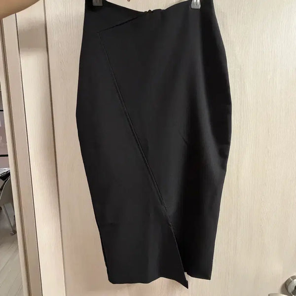[BUNJANG] Black Front Slit Midi Long Skirt / 블랙 앞트임 미디 롱 스커트