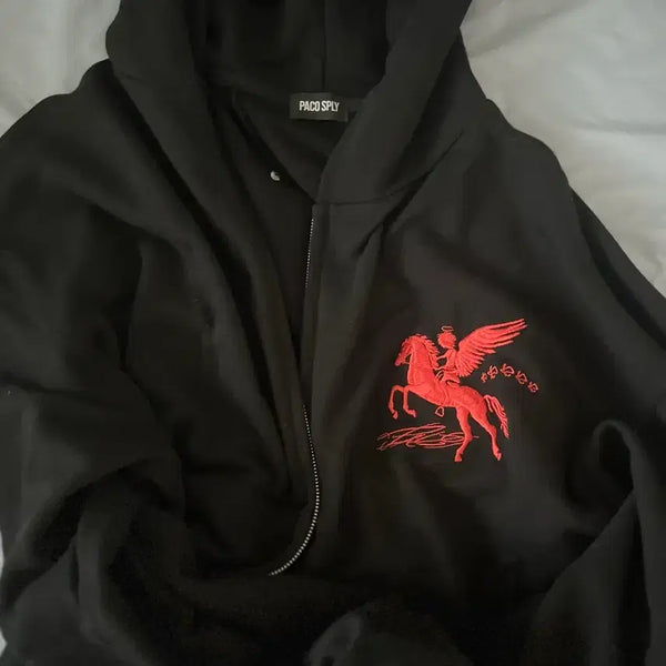 [BUNJANG] PACO SUPPLY Logo Embroidered Hoodie Black / 파코서플라이 로고 자수 후드집업 블랙