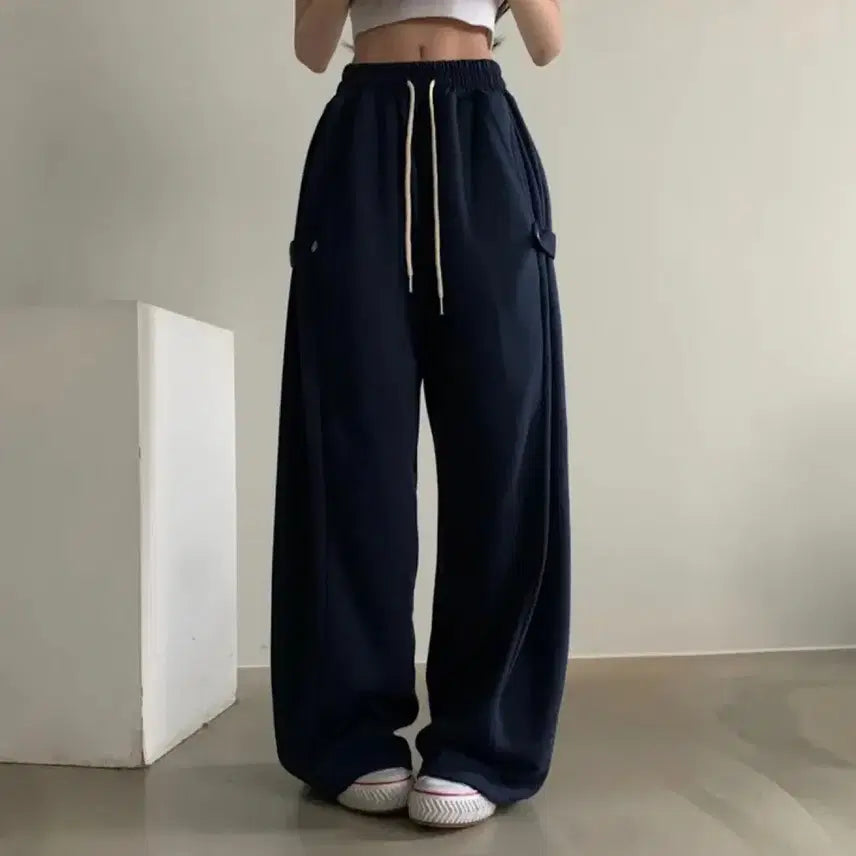 [BUNJANG] Beer Side Snap Button Long Wide Training Pants / 비어 사이드스냅 비죠, 버튼 롱와이드 트레이닝 추리닝 밴딩팬츠
