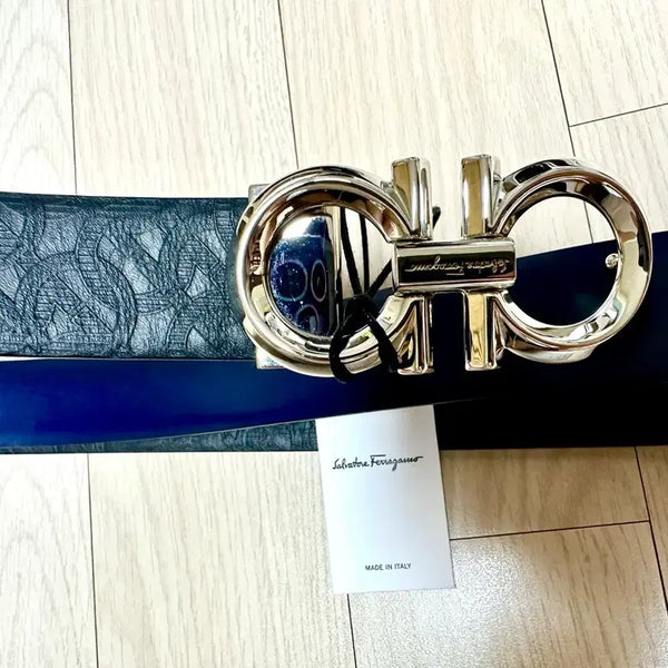 [BUNJANG] Salvatore Ferragamo Double Gancini Belt Nero/Navy 105 / (새상품)페라가모 더블 간치니 벨트 네로/네이비 105
