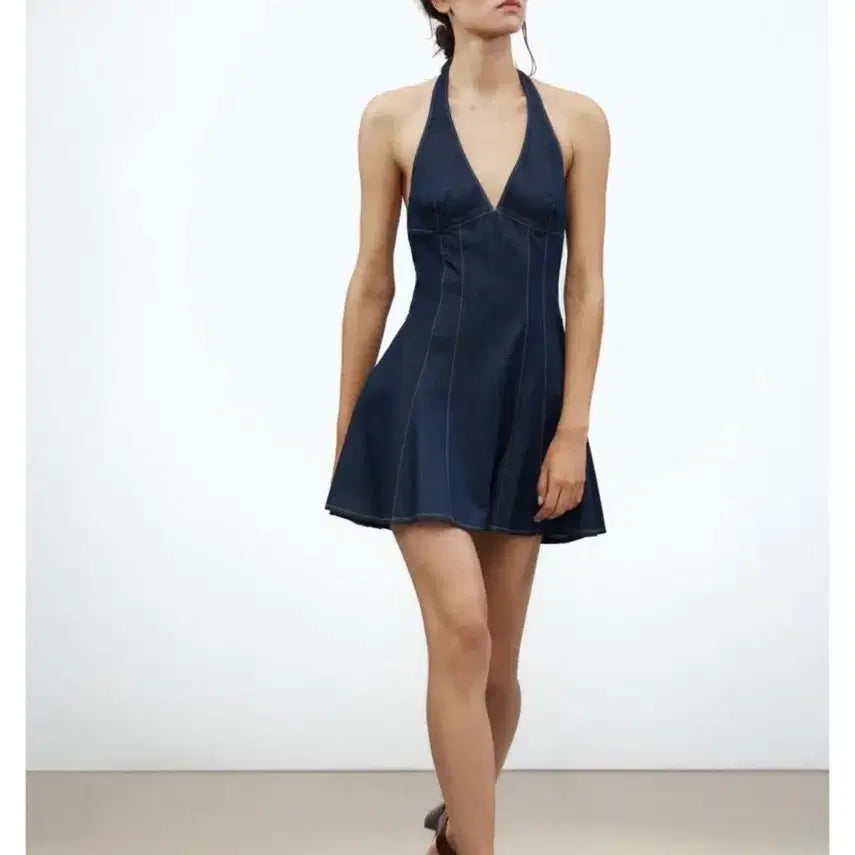 [BUNJANG] Zara Denim Halterneck Mini Dress (XS) / ZARA 자라 데님 홀터넥 원피스 (xs)