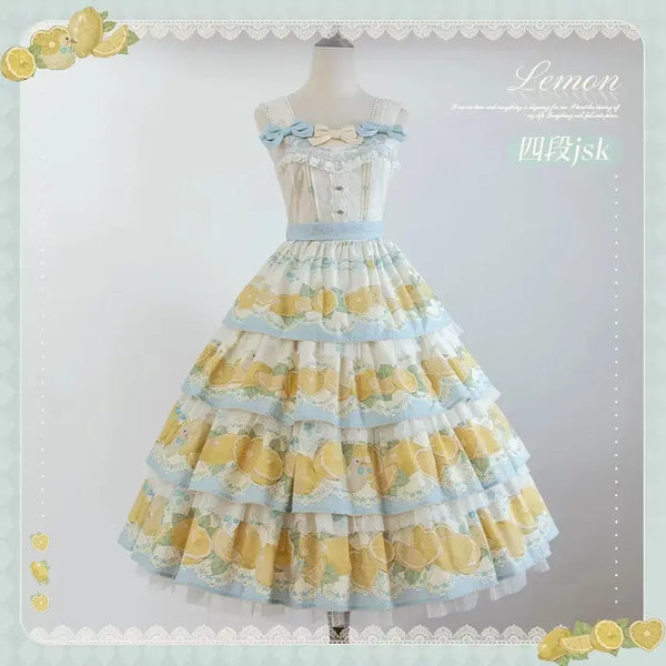 [BUNJANG] DayRabbit Lemon Print Lolita 4-Tier JSK / 레몬 프린트 로리타 4단 jsk 데이레빗 샵