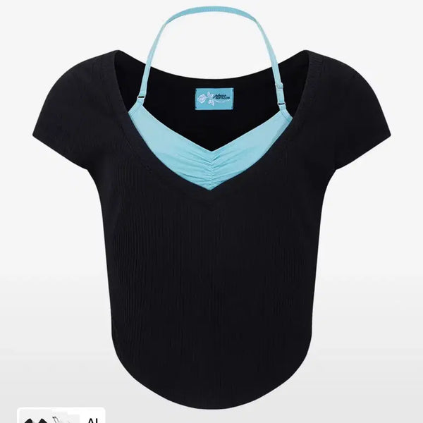 [BUNJANG] Pluneuphal Layered Short Sleeve T-Shirt Black Mint / 플노팔 레이어드 반팔 Zeline Layered 블랙 민트 팝니다