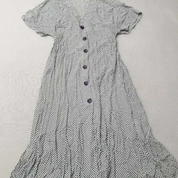 [BUNJANG] Polka Dot Purple Button Short Sleeve Maxi Dress Women's Size 100 / 지라 땡땡이 퍼플 단추 반팔 원피스 88 여성100