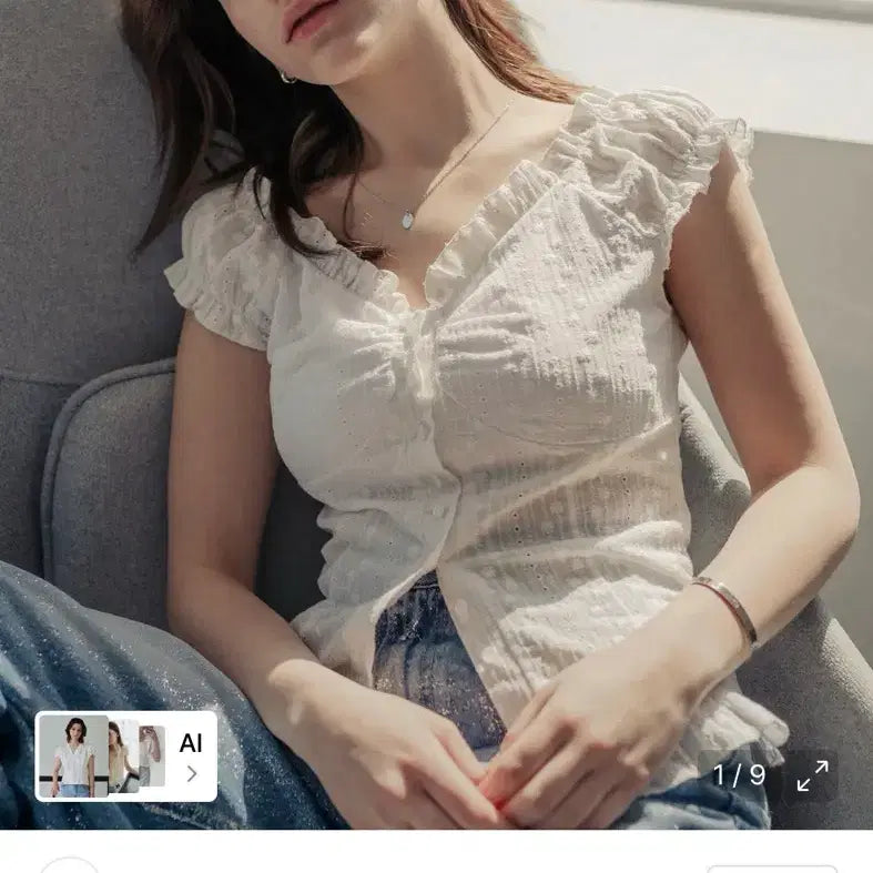 [BUNJANG] Hardcore Happiness Wave Shirring Puff Blouse White / 하드코어해피니스 웨이브 셔링 퍼프 블라우스