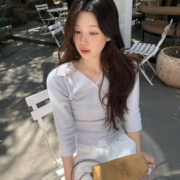 [BUNJANG] Jennieo Evelyn Eyelet 7/10 Sleeve T-Shirt Sky Blue / [택o 새상품] 제니오 에블린 아일렛 7부 티셔츠 소라