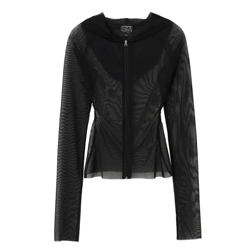[BUNJANG] Sculptor Mesh Shirring Zip Up Hoodie Black / 스컬프터 Mesh Shirring Zip Up Hoodie Black