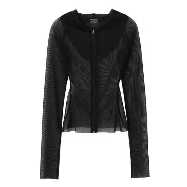 [BUNJANG] Sculptor Mesh Shirring Zip Up Hoodie Black / 스컬프터 Mesh Shirring Zip Up Hoodie Black