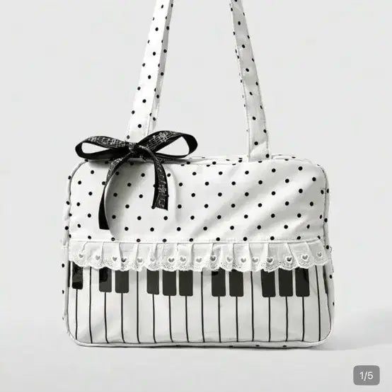 [BUNJANG] ROMWE Polka Dot Piano Pattern Tote Bag / 쉬인 ROMWE 도트 피아노 패턴 도트 토트백 에코백