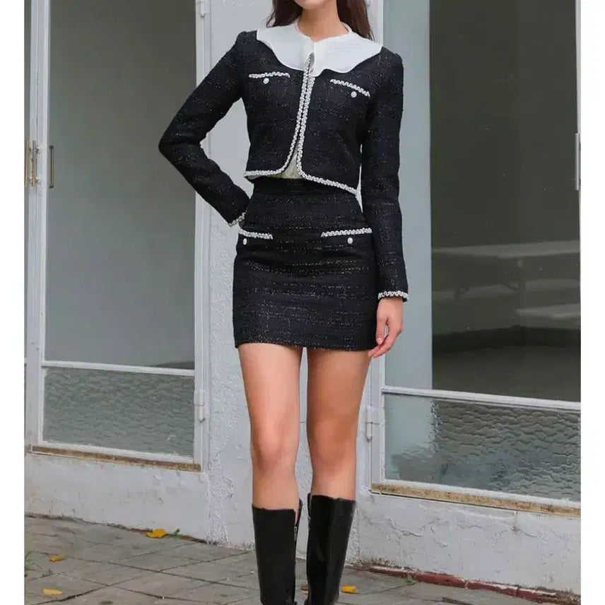 [BUNJANG] J Mont Tweed Jacket Skirt Set Black / J mont 트위드 자켓 스커트 세트 블랙