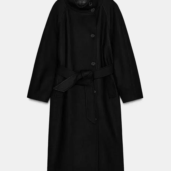 [BUNJANG] Zara Wool High-Neck Long Coat Black / 자라 울 하이넥 롱 코트 블랙