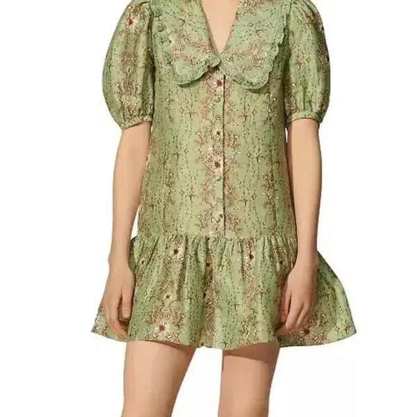 [BUNJANG] Sandro Mint Flower Big Collar Dress / 산드로 민트플라워  빅카라 원피스40