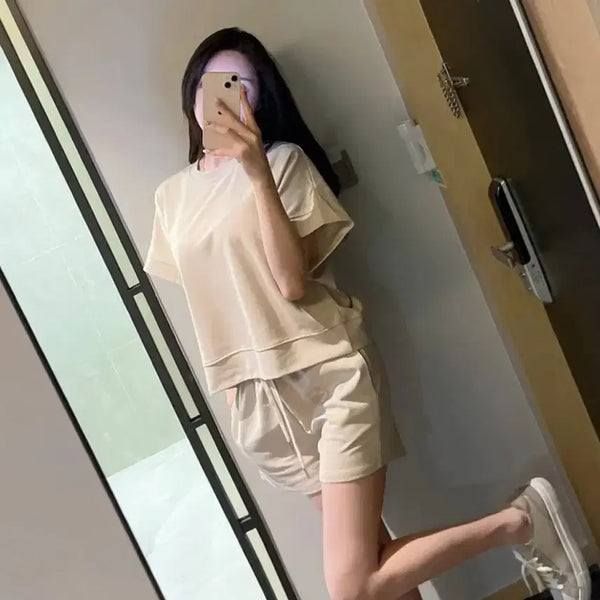 [BUNJANG] Beige Short-Sleeve Shorts Set / 베이지 반팔 반바지 세트