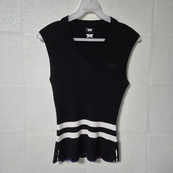[BUNJANG] PXG Golf Wear Knit Vest Black/White Stripe / PXG 골프웨어 니트 베스트 검정/화이트 스트라이프