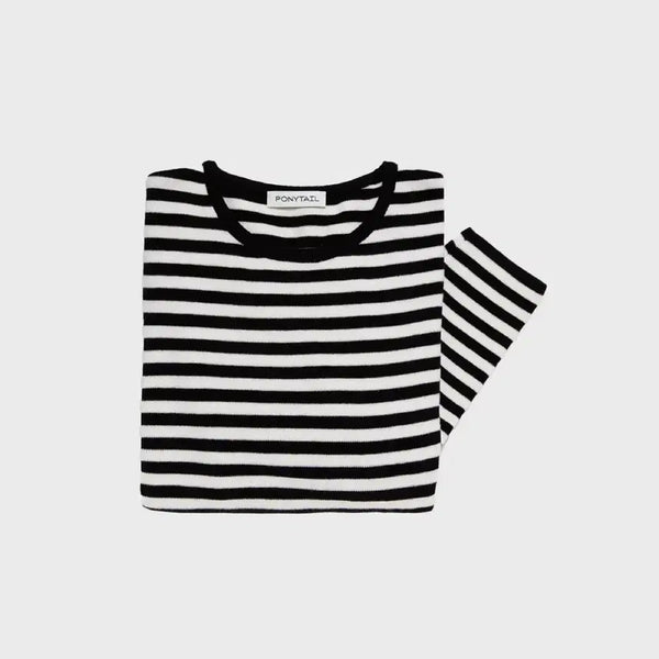 [BUNJANG] Combi Striped Knit T-Shirts / 포니테일 Combi Striped Knit T-Shirts