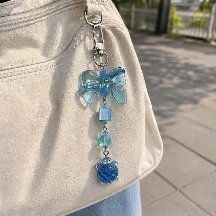 [BUNJANG] Handmade Blue Jelly Turtle Beaded Keychain / 블루 젤리 거북이 키링 | 핸드메이드 비즈 키링|선물포장 가능