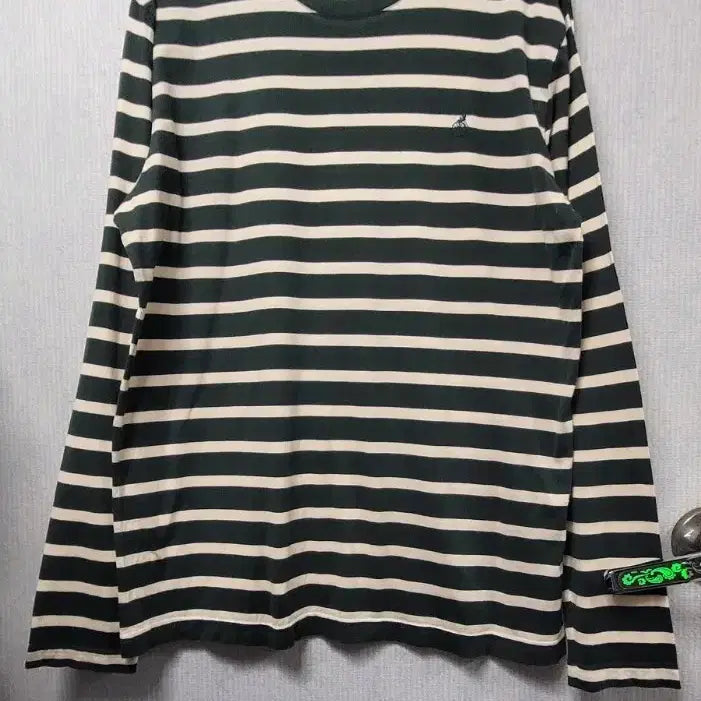 [BUNJANG] Beanpole Striped Long-Sleeve T-Shirt Green Size 100 / 빈폴 스트라이프 얇은긴팔티 그린100