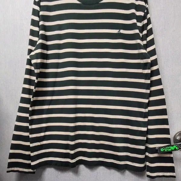 [BUNJANG] Beanpole Striped Long-Sleeve T-Shirt Green Size 100 / 빈폴 스트라이프 얇은긴팔티 그린100