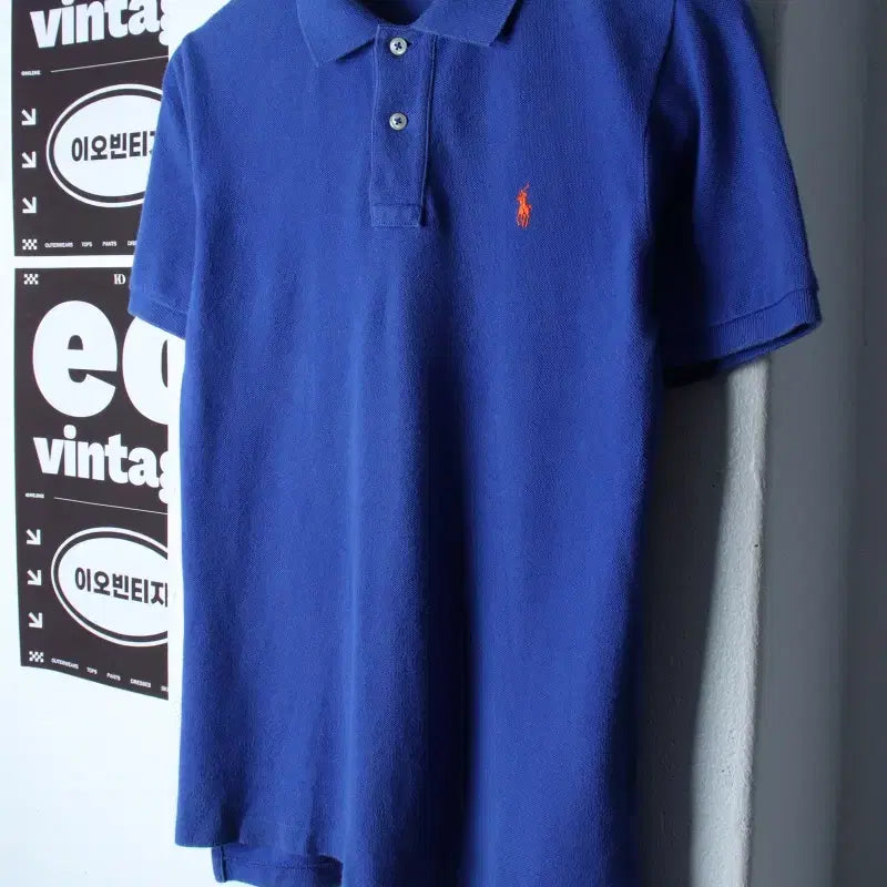 [BUNJANG] Polo Ralph Lauren Plain Blue Short-Sleeve Polo Shirt / W(S) 폴로 랄프로렌 반팔 카라 티셔츠 블루 무지-H35681
