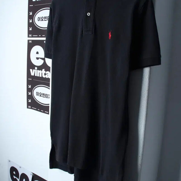 [BUNJANG] Polo Ralph Lauren Short Sleeve Pique T-Shirt Black / (S-L) 폴로 랄프로렌 반팔 카라 티셔츠 블랙 무지-H35682