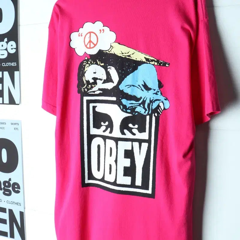 [BUNJANG] OBEY Big Logo T-Shirt Pink / (L-2XL) 오베이 반팔 티셔츠 빅로고 핑크 올드스쿨-H35782