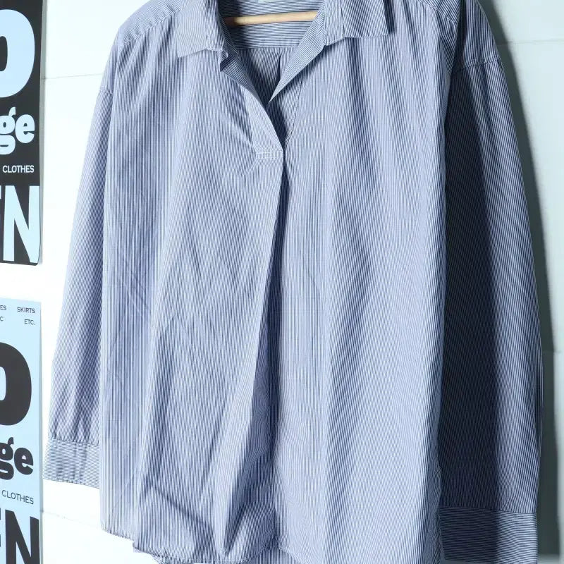 [BUNJANG] TOPTEN Striped V-Neck Blouse Shirt / W(S-M) 탑텐 셔츠 남방 블라우스 브이넥 스트라이프 블루-H35790