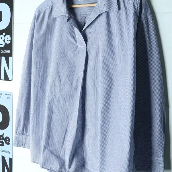 [BUNJANG] TOPTEN Striped V-Neck Blouse Shirt / W(S-M) 탑텐 셔츠 남방 블라우스 브이넥 스트라이프 블루-H35790