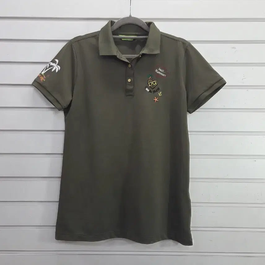 [BUNJANG] Sesame Street Khaki Rayon Blend Women's Polo Shirt / 세서미스트리트 카키 레이온혼방 여성카라티/보물찾기천사