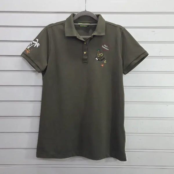 [BUNJANG] Sesame Street Khaki Rayon Blend Women's Polo Shirt / 세서미스트리트 카키 레이온혼방 여성카라티/보물찾기천사
