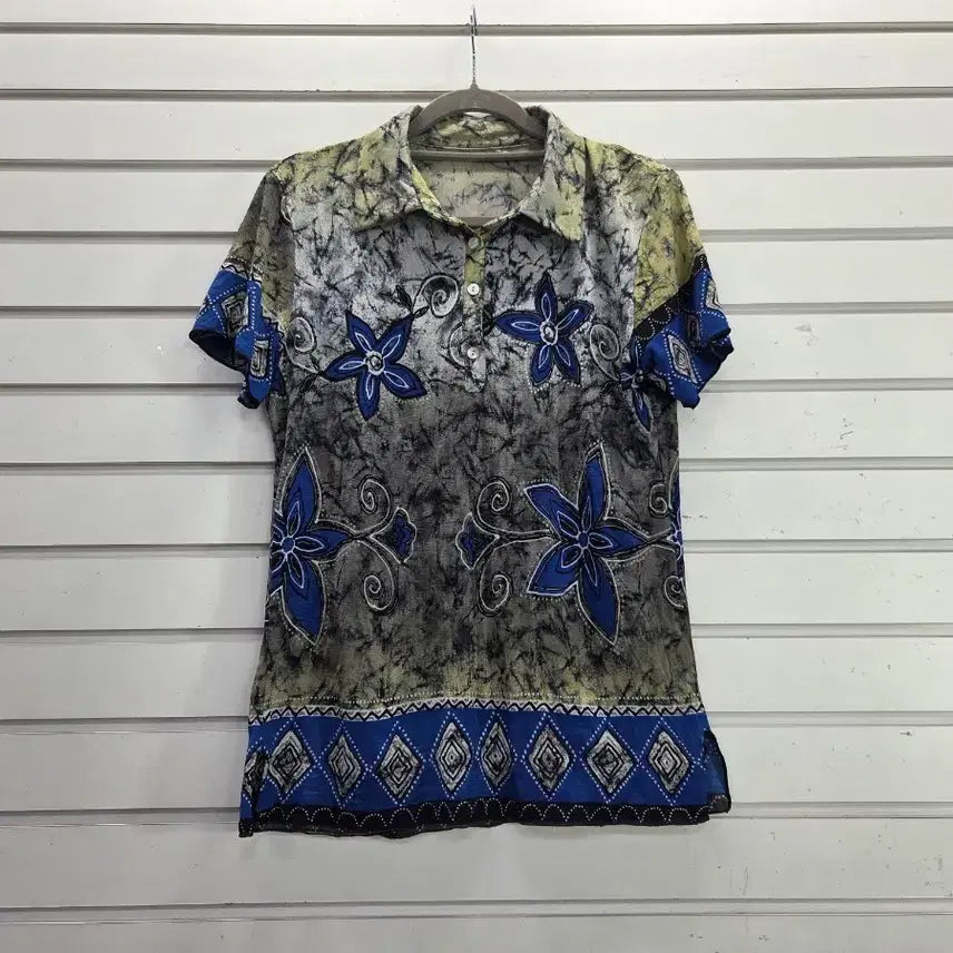 [BUNJANG] Flower Textured Cotton Lady's Polo Shirt / 플라워 저지원단 부인복 카라티66/보물찾기천사