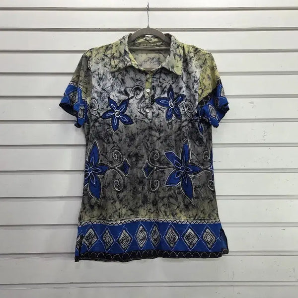 [BUNJANG] Flower Textured Cotton Lady's Polo Shirt / 플라워 저지원단 부인복 카라티66/보물찾기천사