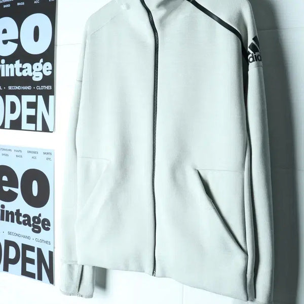 [BUNJANG] Adidas Hooded Zip-Up Sweatshirt Light Grey Polyester Old School / (L-XL) 아디다스 후드집업 라이트그레이 폴리 올드스쿨-H35706