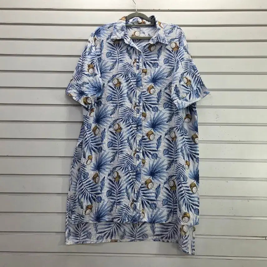 [BUNJANG] Leaf Pattern Cotton Long Shirt for Women / 나뭇잎무늬  면 여성  롱남방 88/보물찾기천사